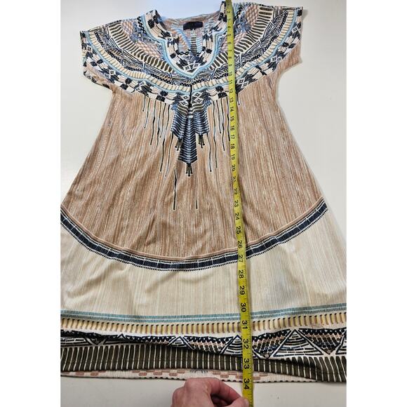 Hale Bob small tribal Aztec geometric lined shift dress printed split neck EUC - Picture 9 of 9